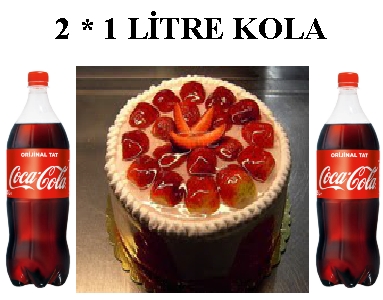 6 ile 9 Kiilik ilekli ya pasta ve 2 adet 1 litre cola